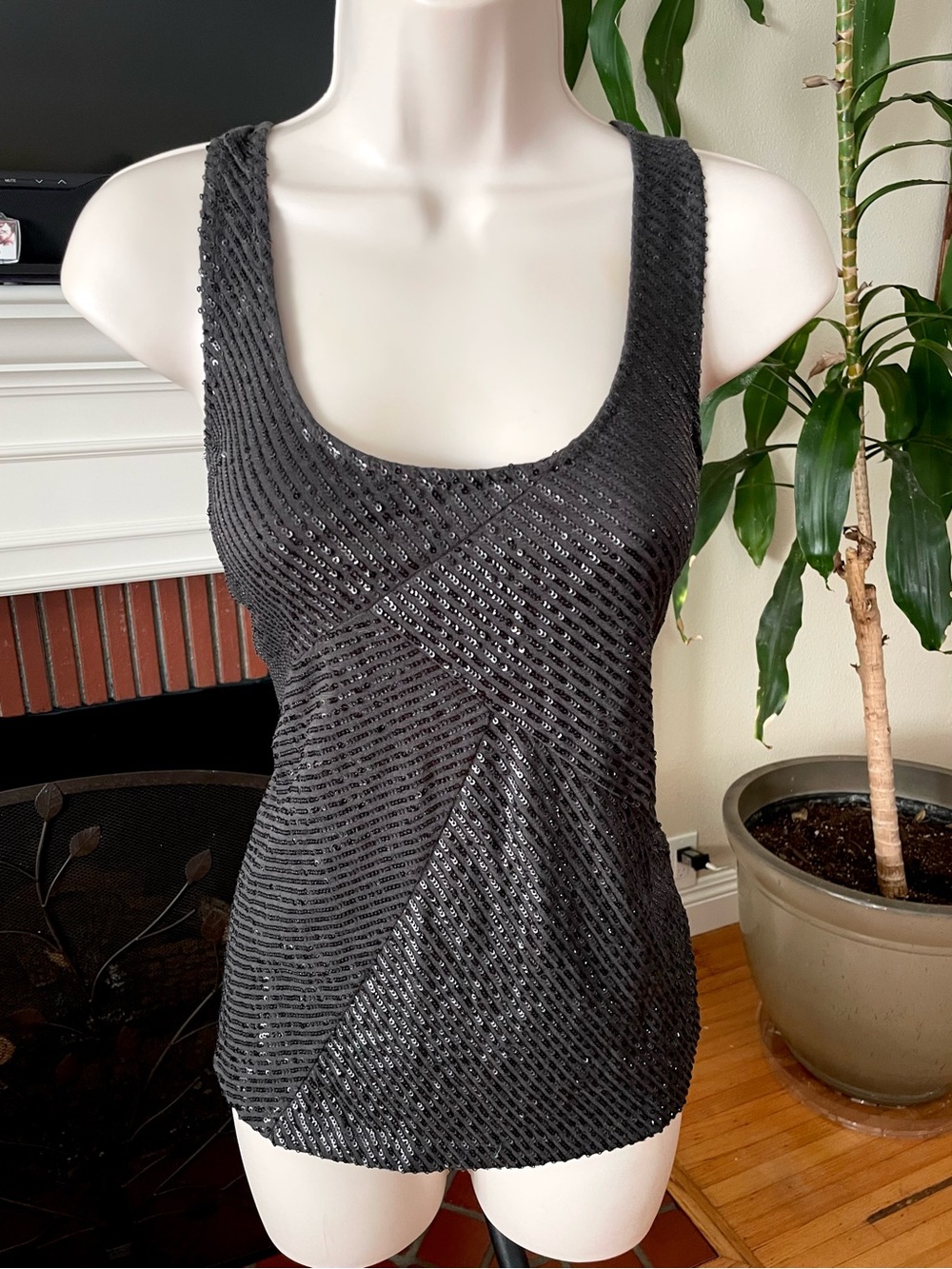 J.Crew Black Sequined Sleeveless Tank Top XS S Runs Big